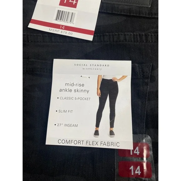 Social Standard by Sanctuary Black Camo Mid Rise Ankle Skinny Jeans Size 14 NEW! - Picture 3 of 5